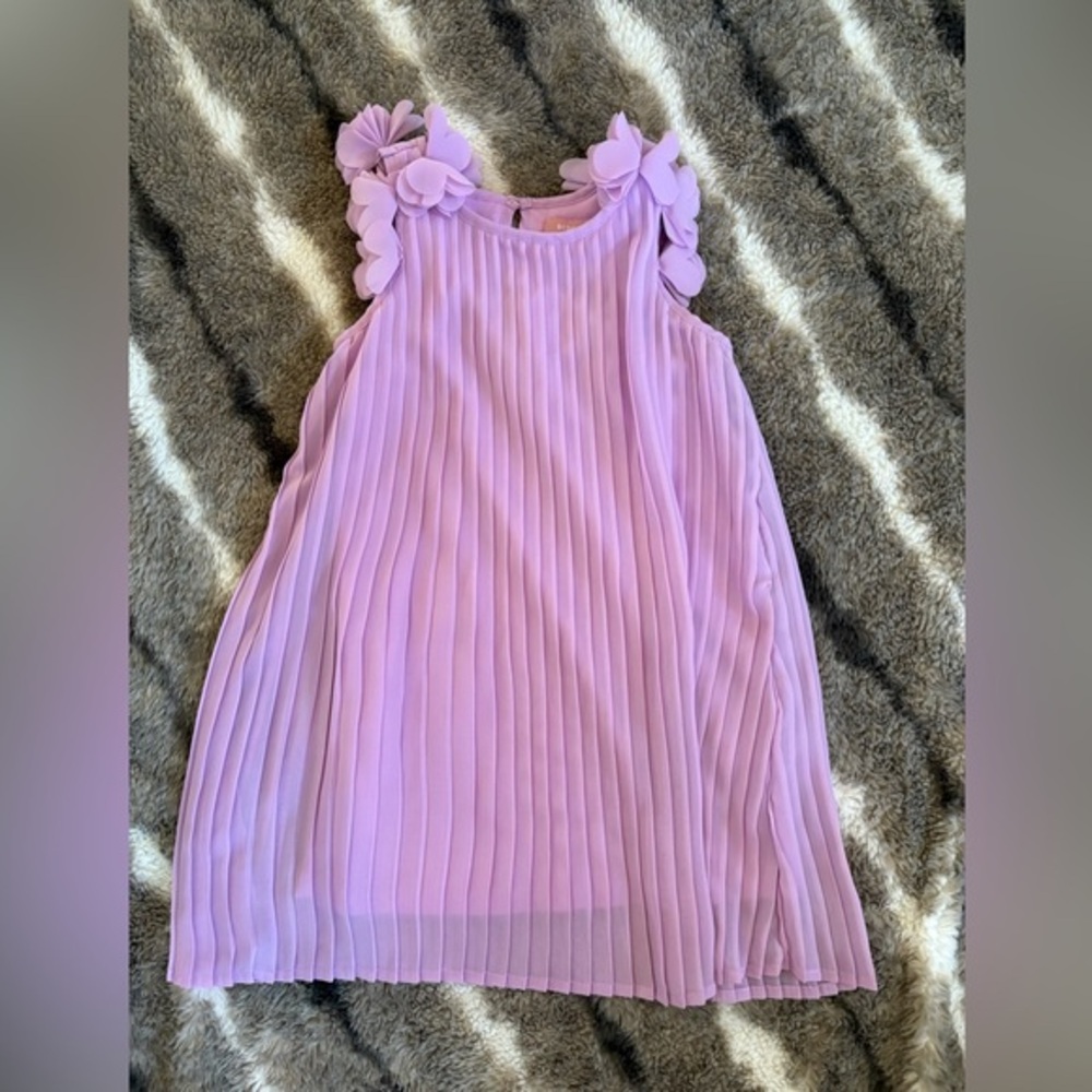 BCBG Girls Size 3t Orchid Purple Pleated Chiffon Floral Strap Trapez Dress